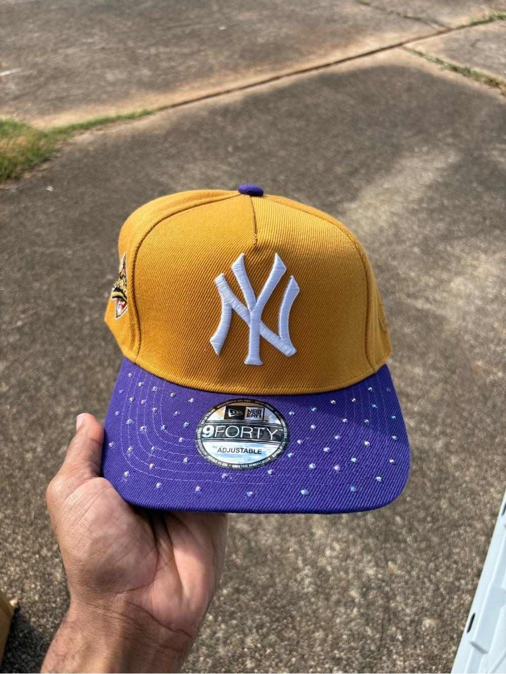 Custom New Era Two-Tone New York 9FORTY Mustard & Purple